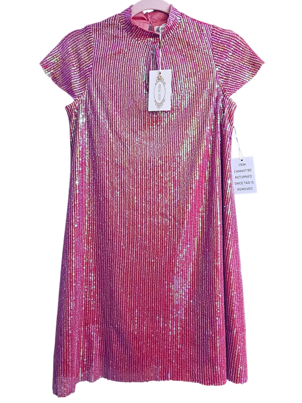 Joyfolie Mia Joy Pink Sequin Cap Sleeve Chele Shift Dress in Wild Rose 14 NWT